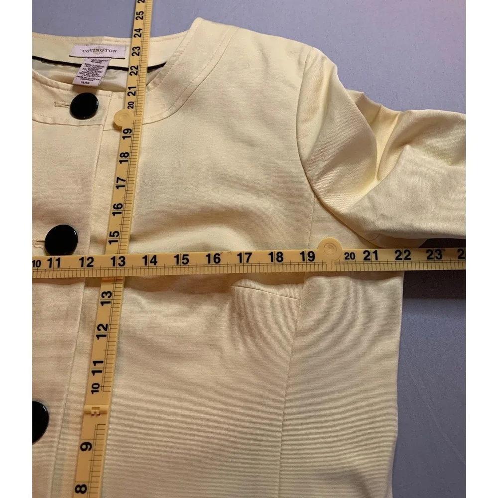 COVINGTON‎ Womens Pale Yellow Cropped Collarless Jacket Blazer XL EG - Picture 8 of 8
